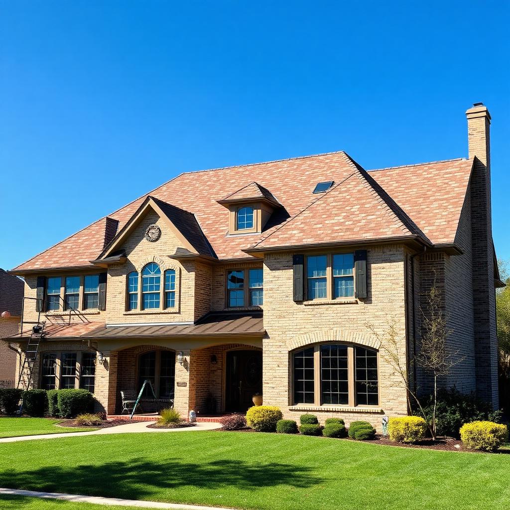 New architectural asphalt shingle roof replacement on a two-story brick home in Plano, TX